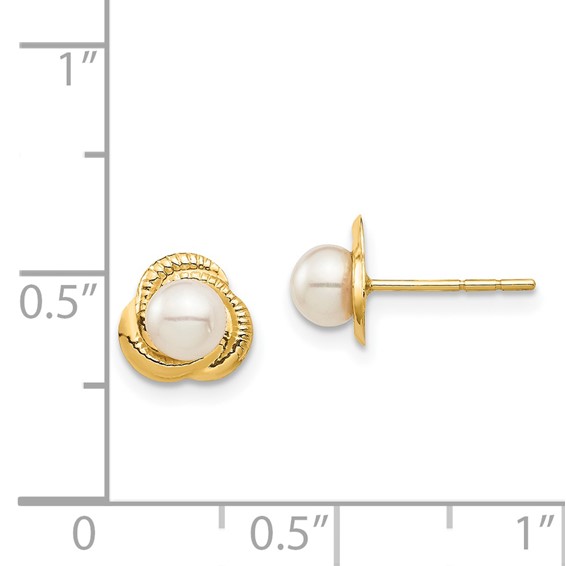 14k Madi K 4-5mm White Button Freshwater Cultured Pearl Love Knot Post Earrings with Silicone Backs