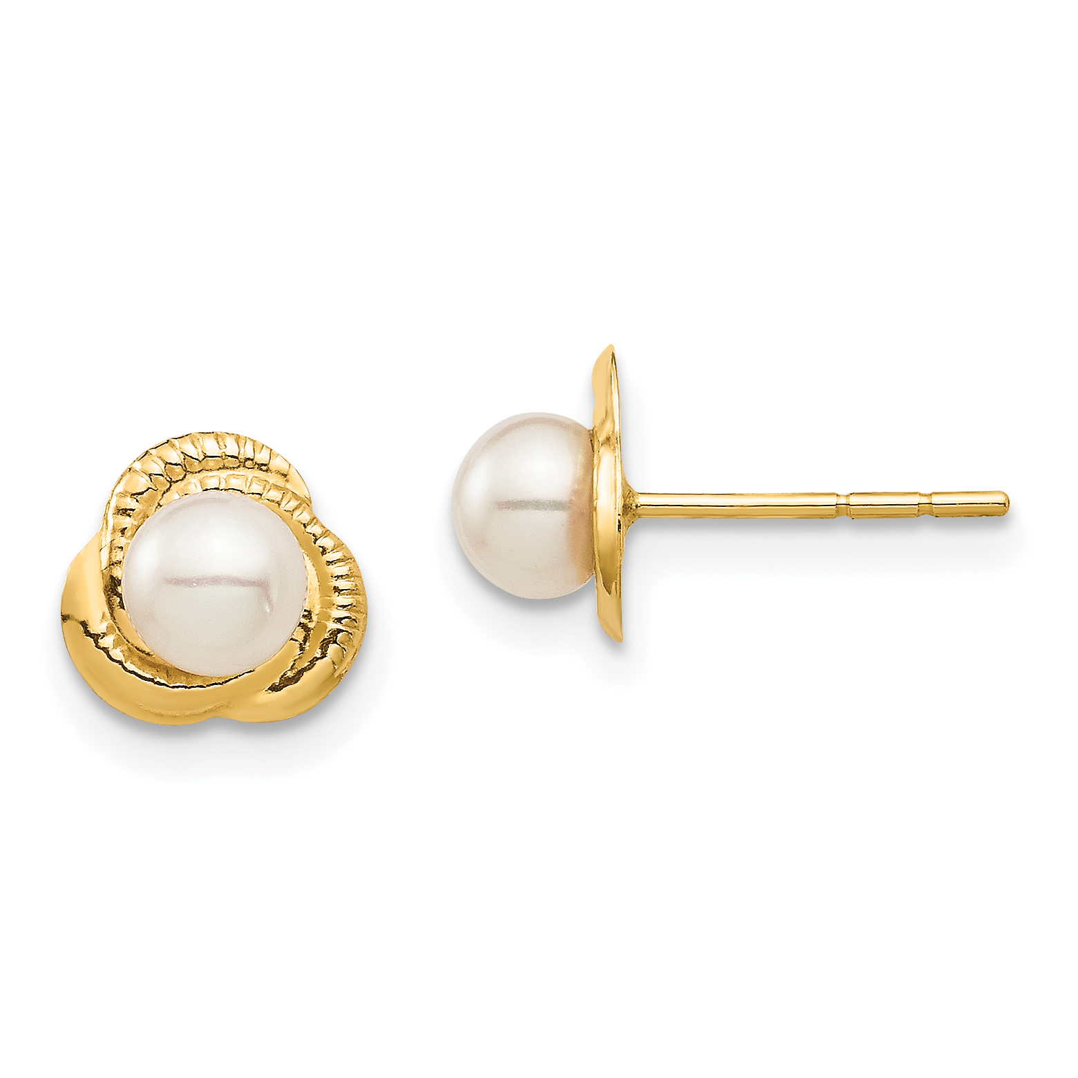14k Madi K 4-5mm White Button Freshwater Cultured Pearl Post Earrings with Silicone Backs (SE2947)