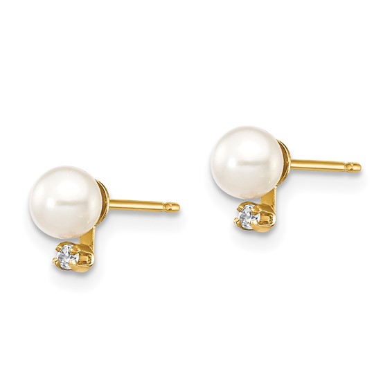 14k Madi K 4-5mm White Round Freshwater Cultured Pearl and CZ Post Earrings with Silicone Backs