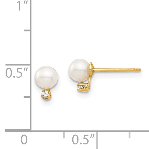 14k Madi K 4-5mm White Round Freshwater Cultured Pearl and CZ Post Earrings with Silicone Backs