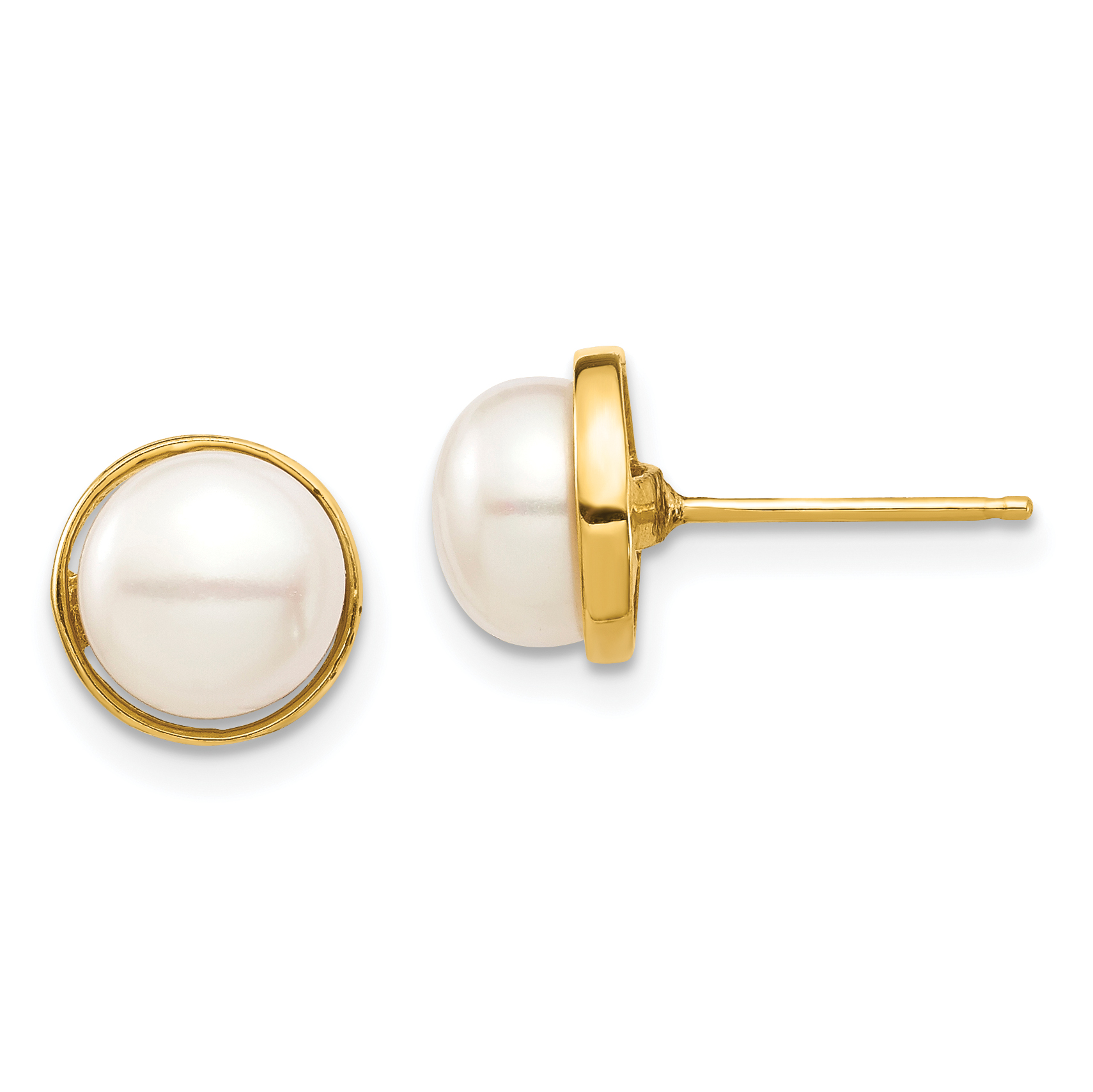 14k Madi K 7-8mm White Button Freshwater Cultured Pearl Post Earrings with Silicone Backs (SE2950)