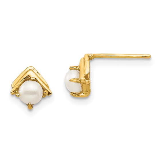 14k Madi K 3-4mm White Button Freshwater Cultured Pearl Post Earrings