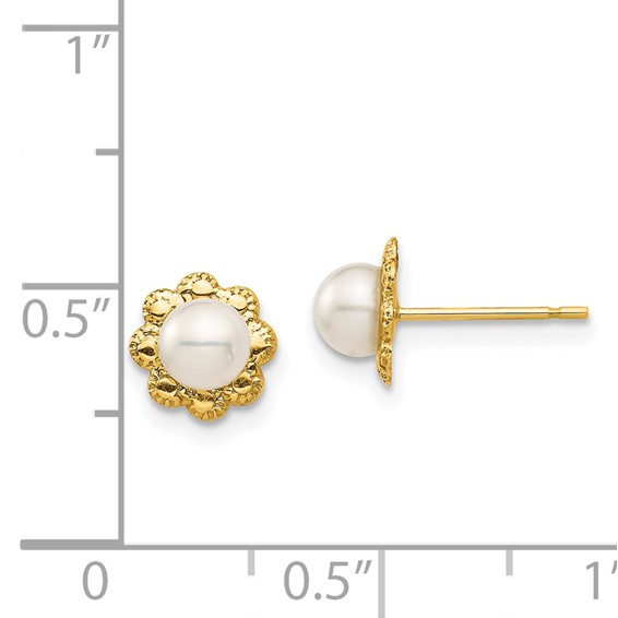 14k Madi K 4-5mm White Button Freshwater Cultured Pearl Flower Post Earrings with Silicone Backs
