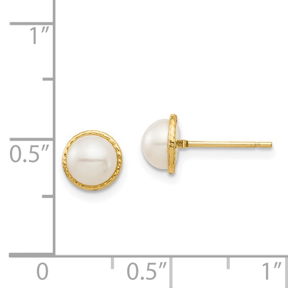 14k Madi K 5-6mm White Button Freshwater Cultured Pearl Post Earrings with Silicone Backs