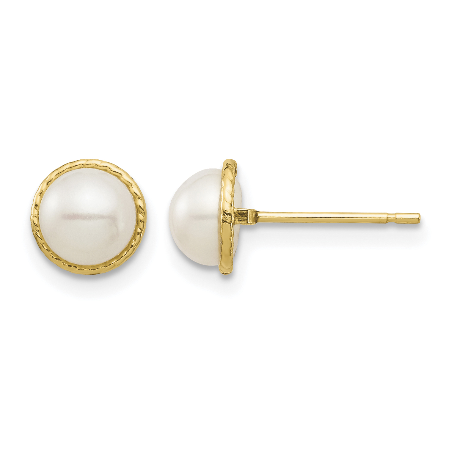 14k Madi K 5-6mm White Button Freshwater Cultured Pearl Post Earrings with Silicone Backs (SE2961)