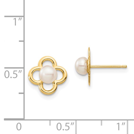 14k Madi K 4-5mm White Button Freshwater Cultured Pearl Quatrefoil Post Earrings with Silicone Backs