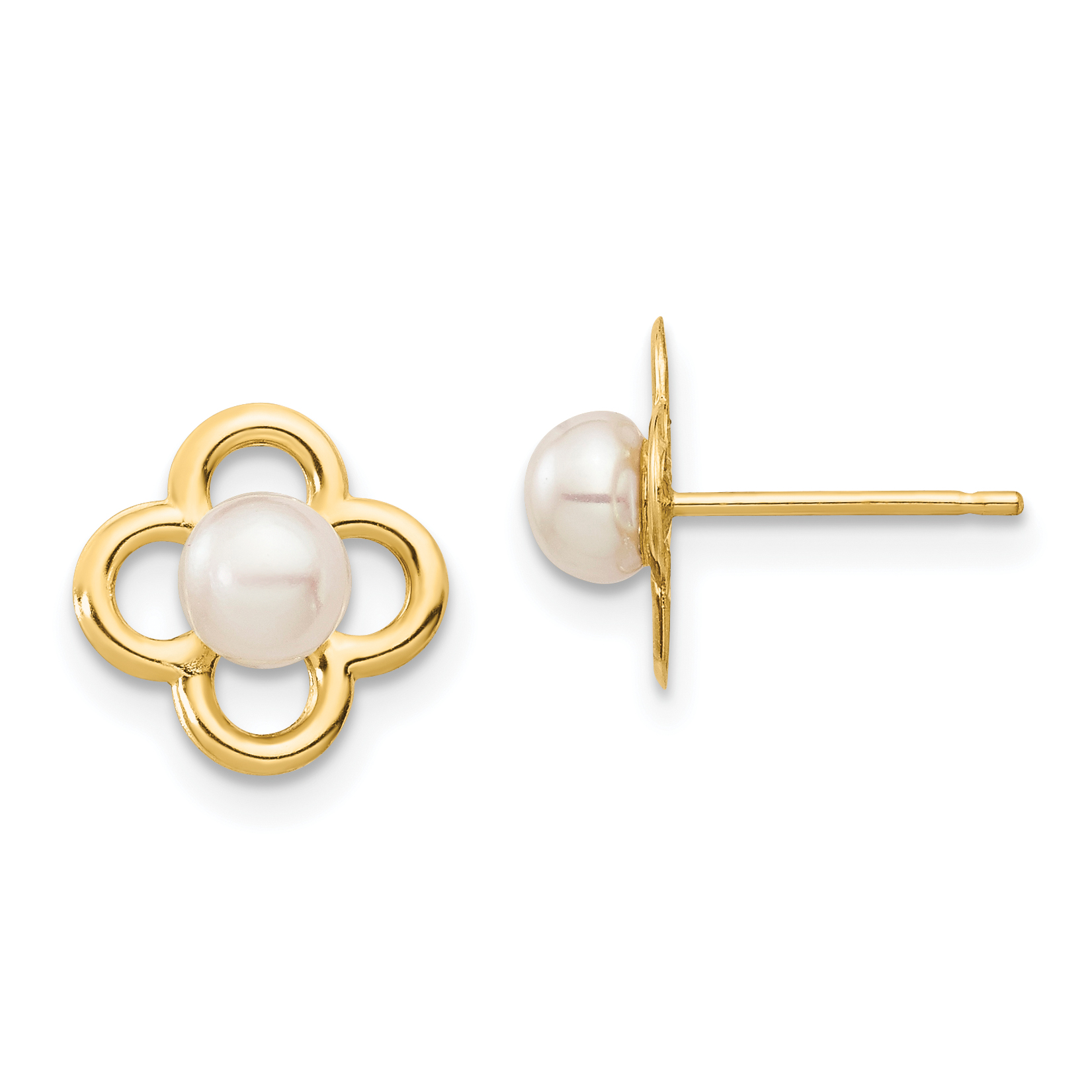 14k Madi K 4-5mm White Button Freshwater Cultured Pearl Post Earrings with Silicone Backs (SE2962)