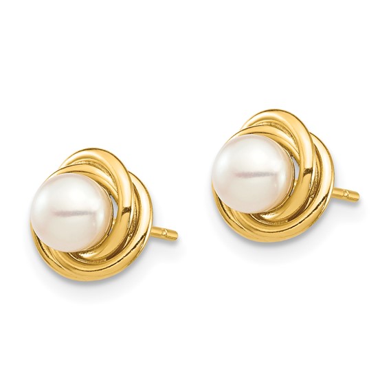 14k Madi K 4-5mm White Button Freshwater Cultured Pearl Love Knot Post Earrings with Silicone Backs