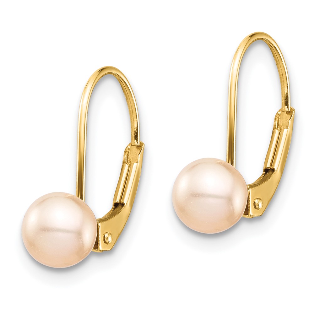 14k Madi K 5-6mm Pink Round Freshwater Cultured Pearl Leverback Earrings (SE2965)