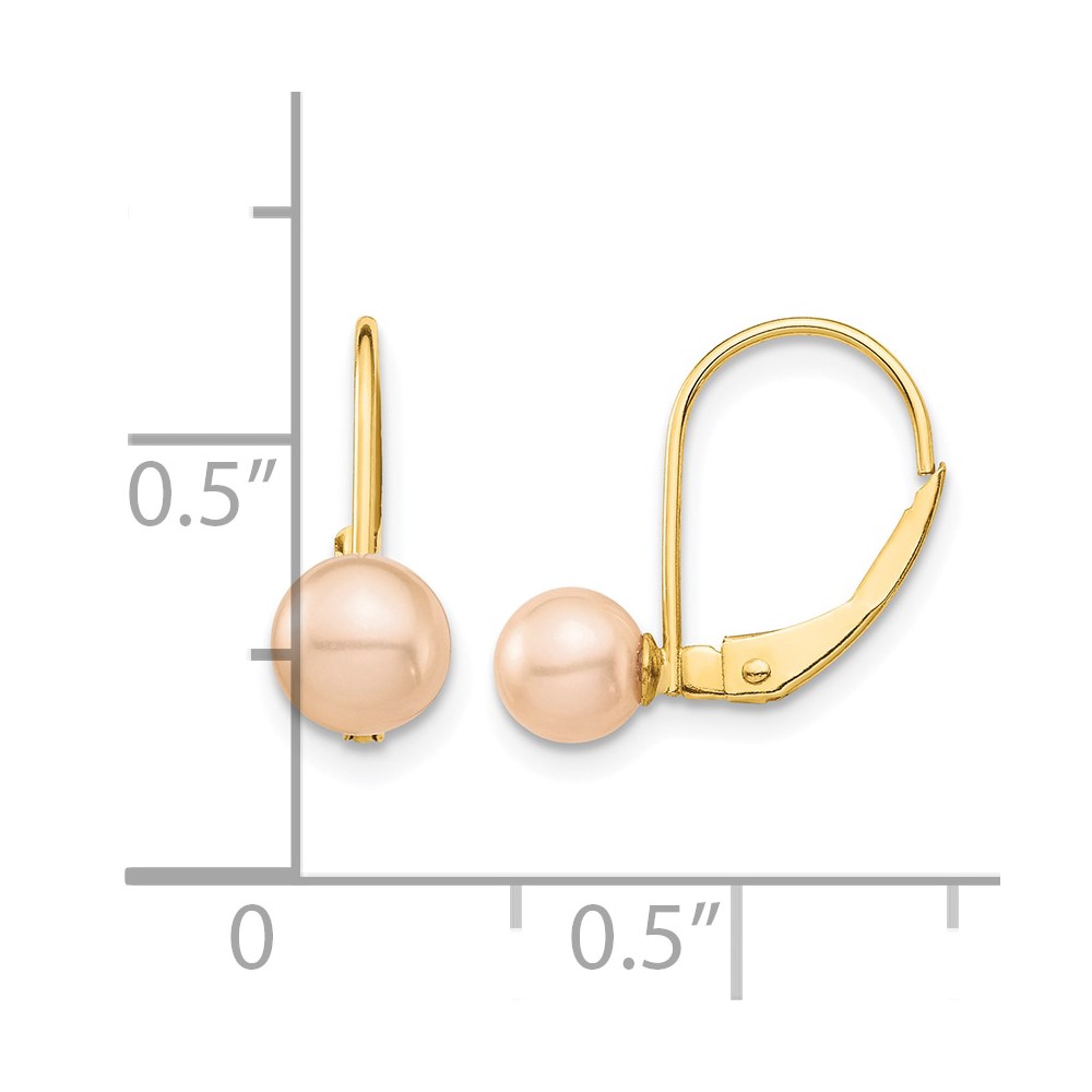 14k Madi K 5-6mm Pink Round Freshwater Cultured Pearl Leverback Earrings (SE2965)
