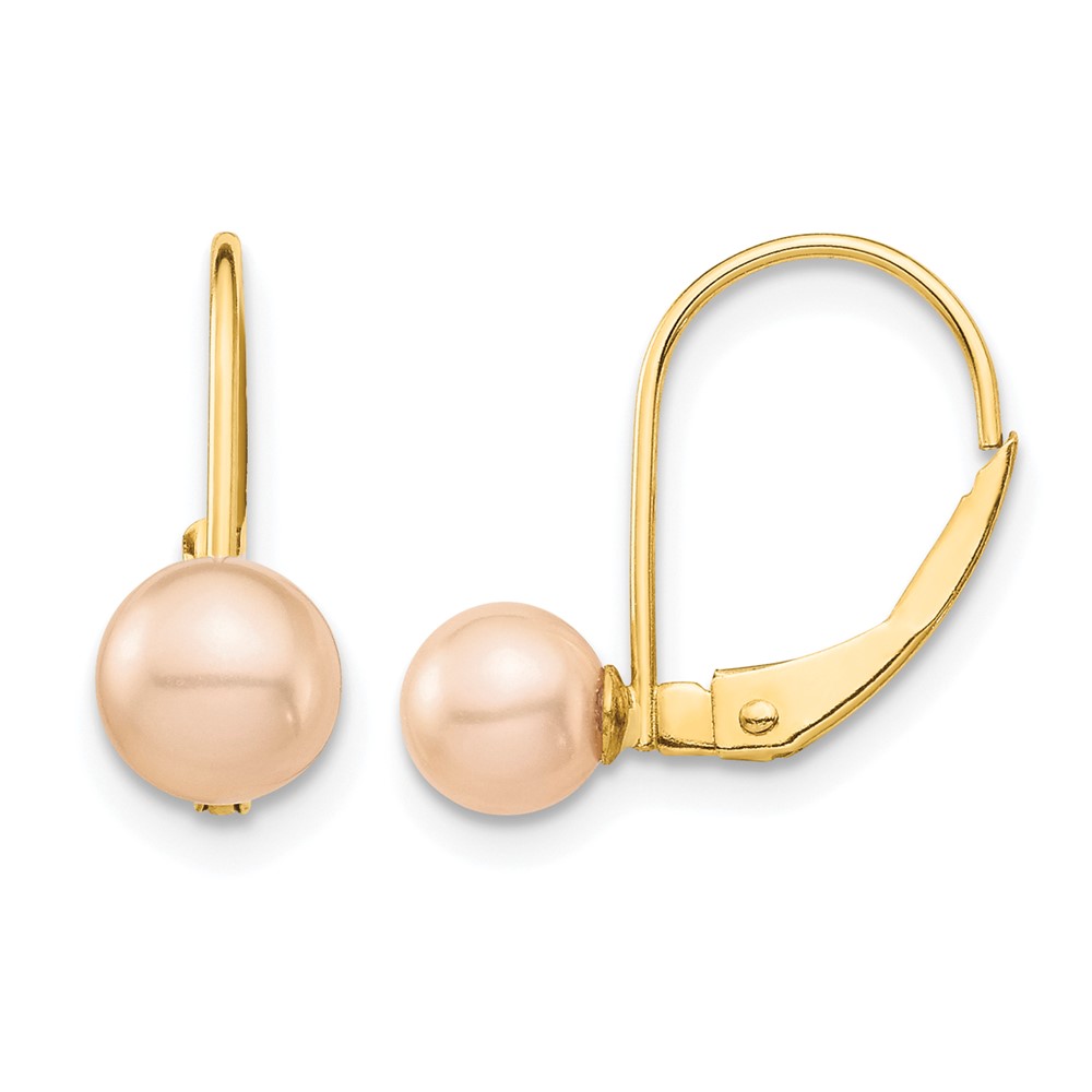 14k Madi K 5-6mm Pink Round Freshwater Cultured Pearl Leverback Earrings (SE2965)