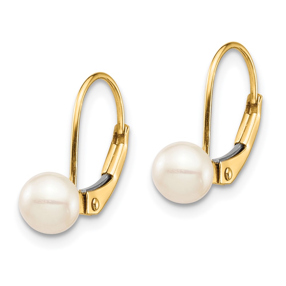 14k Madi K 5-6mm White Round Freshwater Cultured Pearl Leverback Earrings (SE2966)