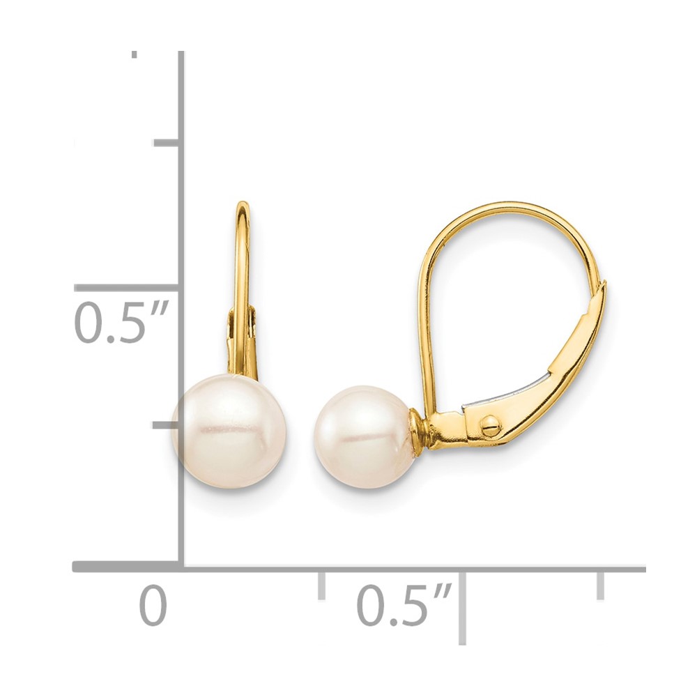 14k Madi K 5-6mm White Round Freshwater Cultured Pearl Leverback Earrings (SE2966)
