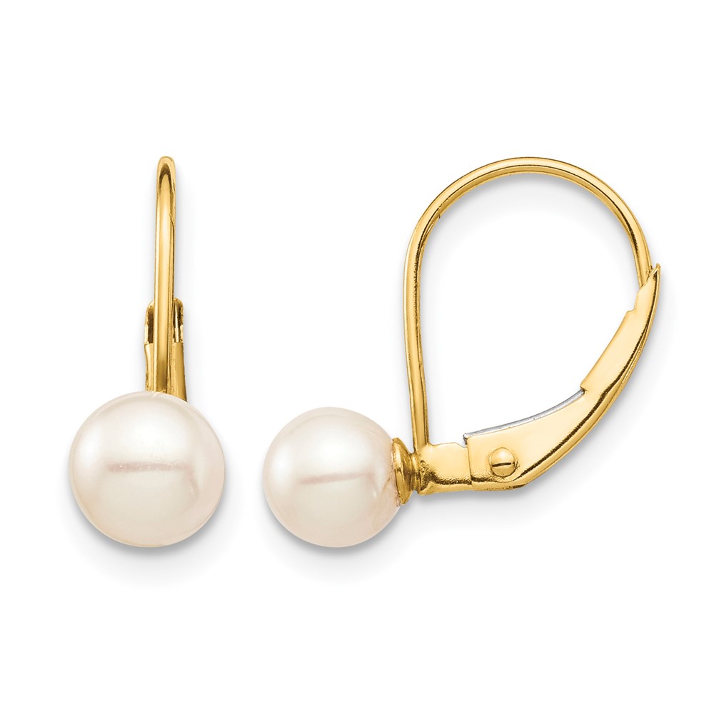 14k Madi K 5-6mm White Round Freshwater Cultured Pearl Leverback Earrings (SE2966)