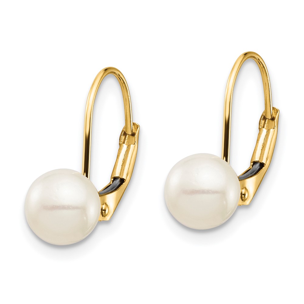 14k Madi K 6-7mm White Round Freshwater Cultured Pearl Leverback Earrings (SE2967)