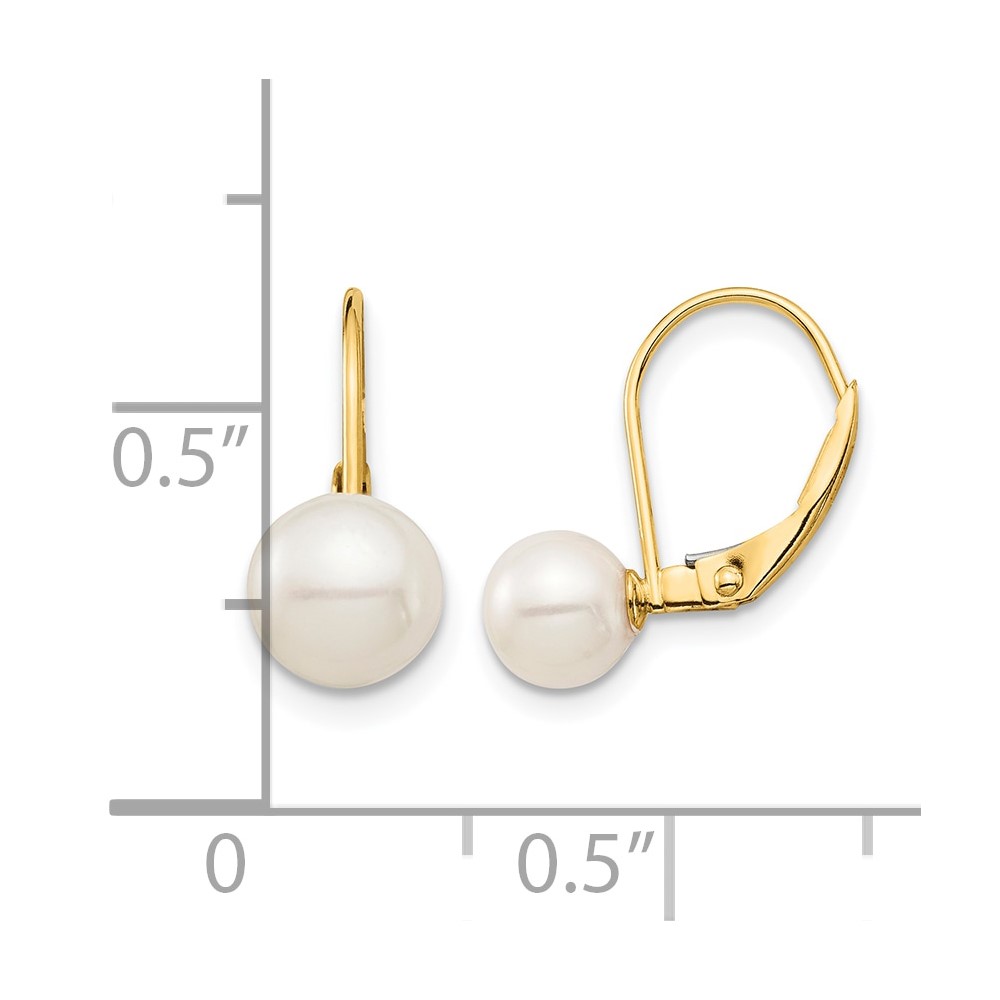 14k Madi K 6-7mm White Round Freshwater Cultured Pearl Leverback Earrings (SE2967)