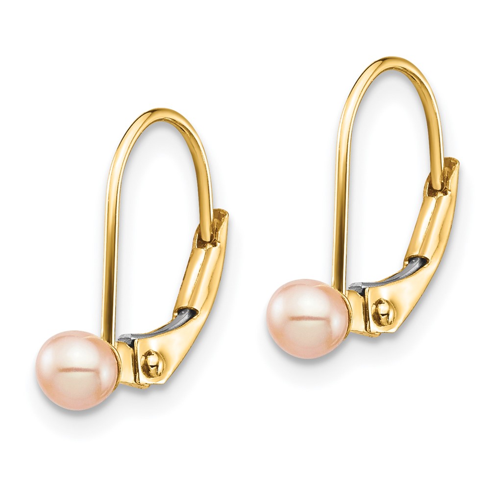 14k Madi K 3-4mm Pink Round Freshwater Cultured Pearl Leverback Earrings (SE2968)