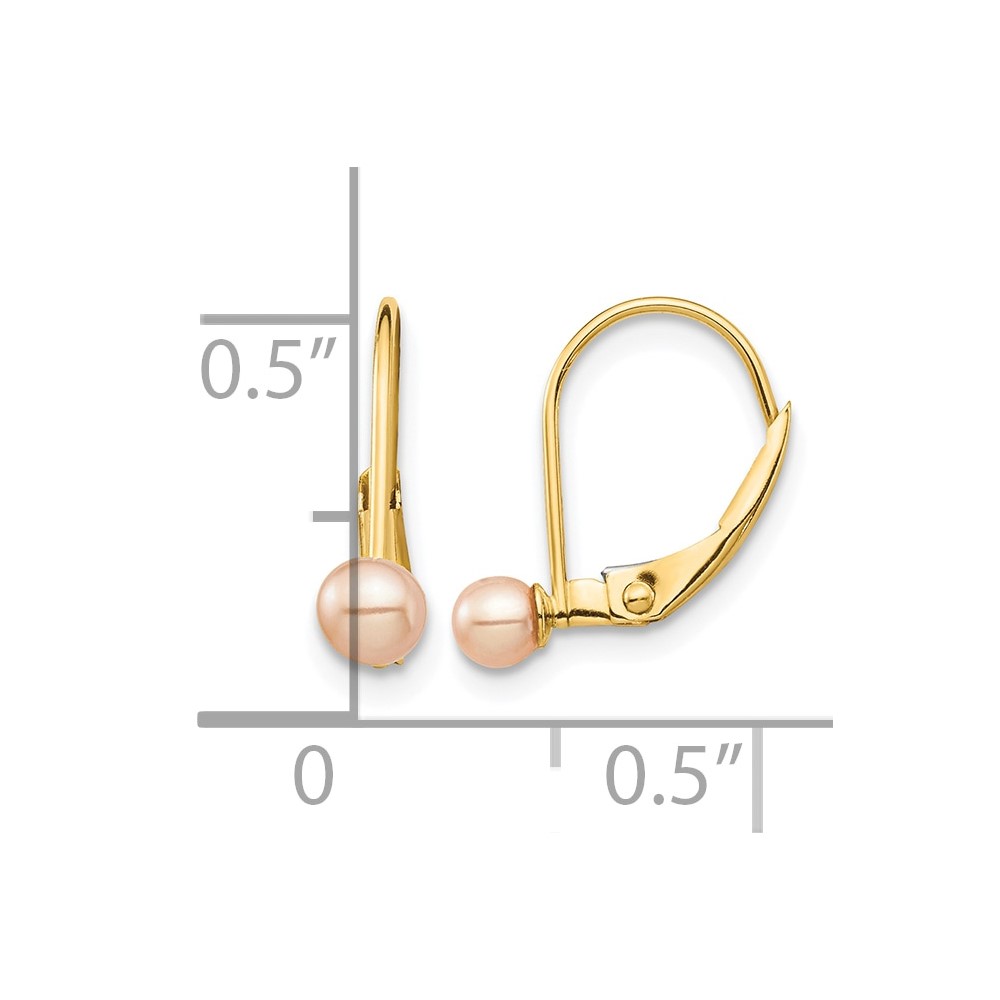 14k Madi K 3-4mm Pink Round Freshwater Cultured Pearl Leverback Earrings (SE2968)