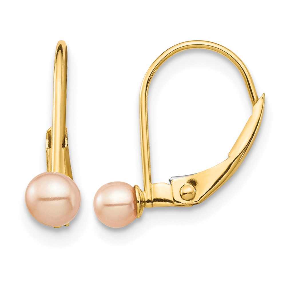 14k Madi K 3-4mm Pink Round Freshwater Cultured Pearl Leverback Earrings (SE2968)