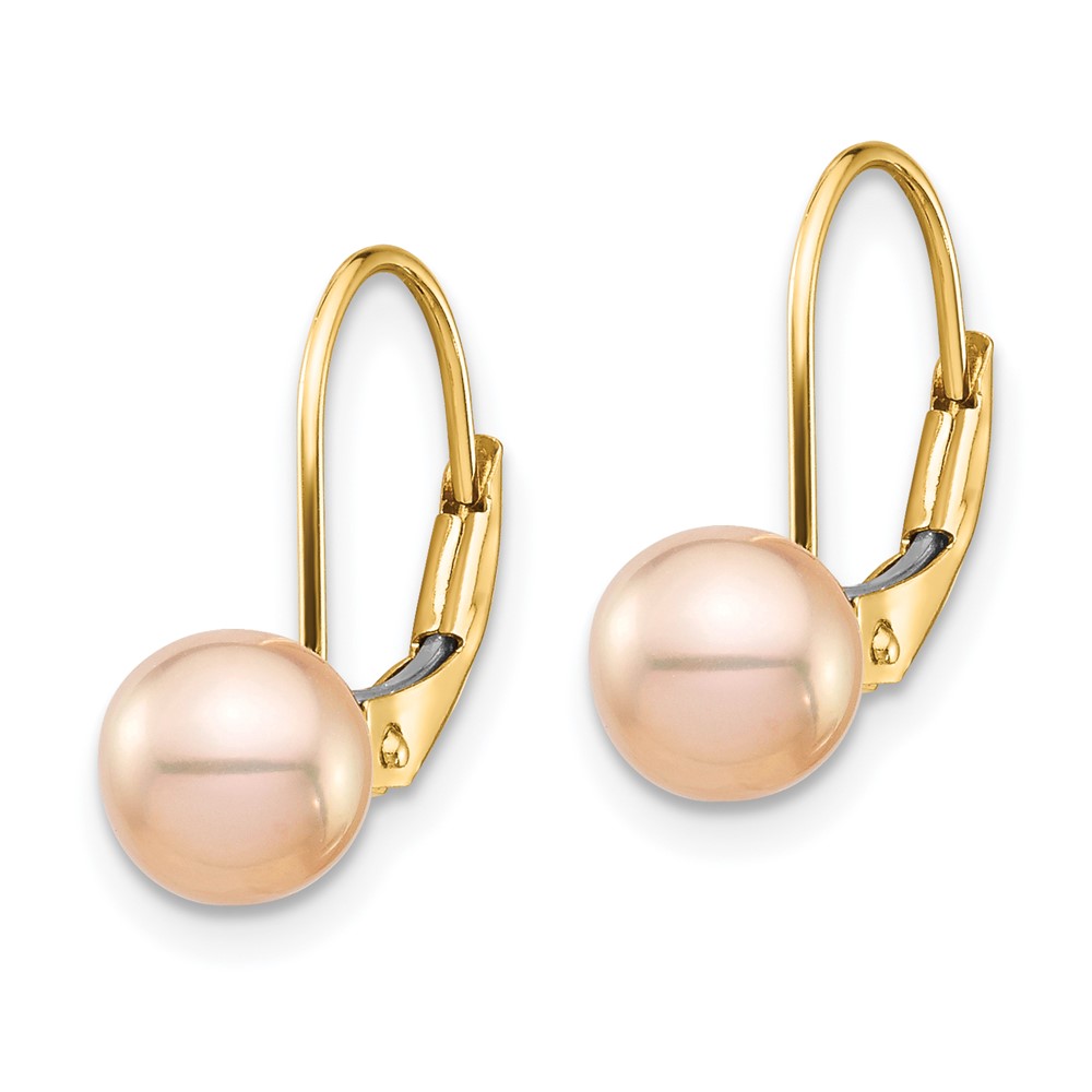 14k Madi K 6-7mm Pink Round Freshwater Cultured Pearl Leverback Earrings (SE2970)