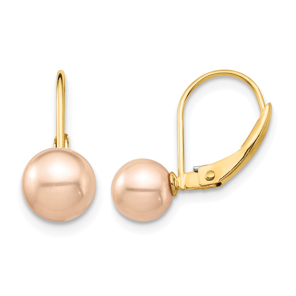 14k Madi K 6-7mm Pink Round Freshwater Cultured Pearl Leverback Earrings (SE2970)