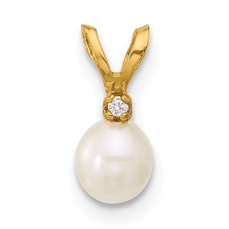 14k Madi K 4-5mm White Near-Round Freshwater Cultured Pearl and CZ Pendant (SE3006)