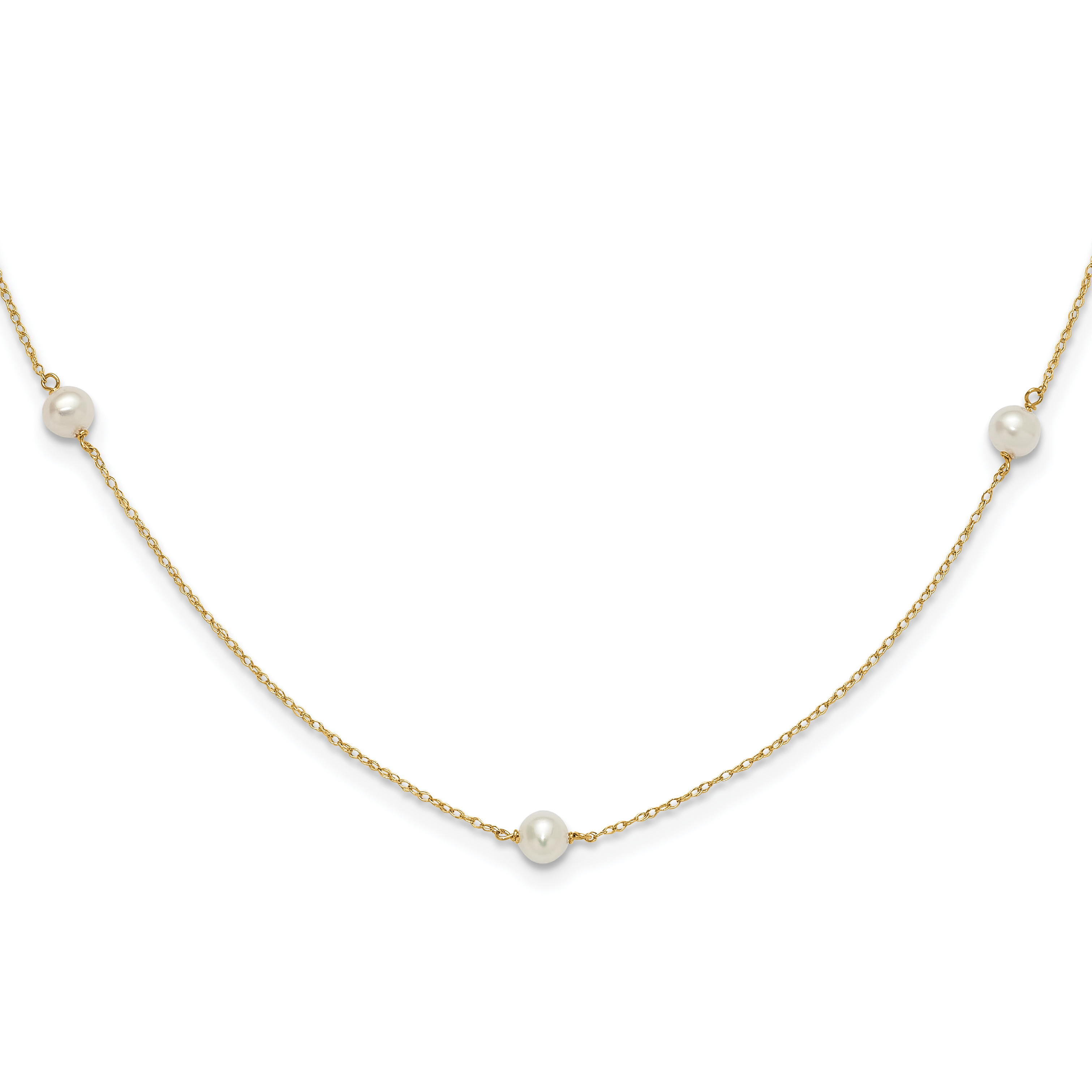 14k Madi K 4-5mm White Round Freshwater Cultured Pearl 5-Station 15.25 inch Necklace (SE3007-15.25)