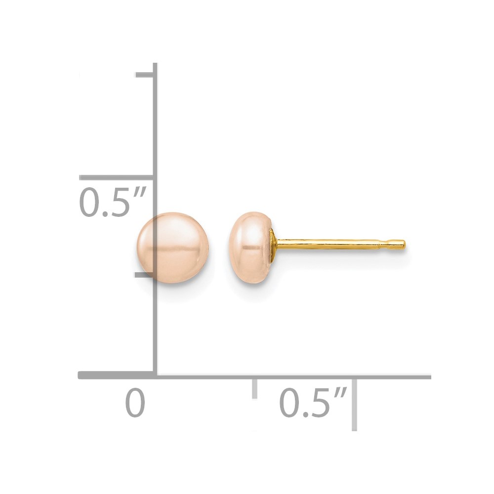 14k Madi K 4-5mm Pink Button Freshwater Cultured Pearl Stud Post Earrings with Silicone Backs (SE3009)