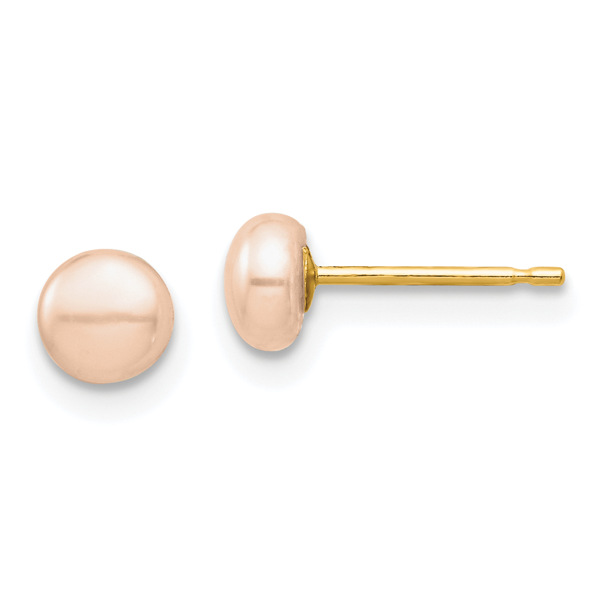 14k Madi K 4-5mm Pink Button Freshwater Cultured Pearl Stud Post Earrings with Silicone Backs (SE3009)