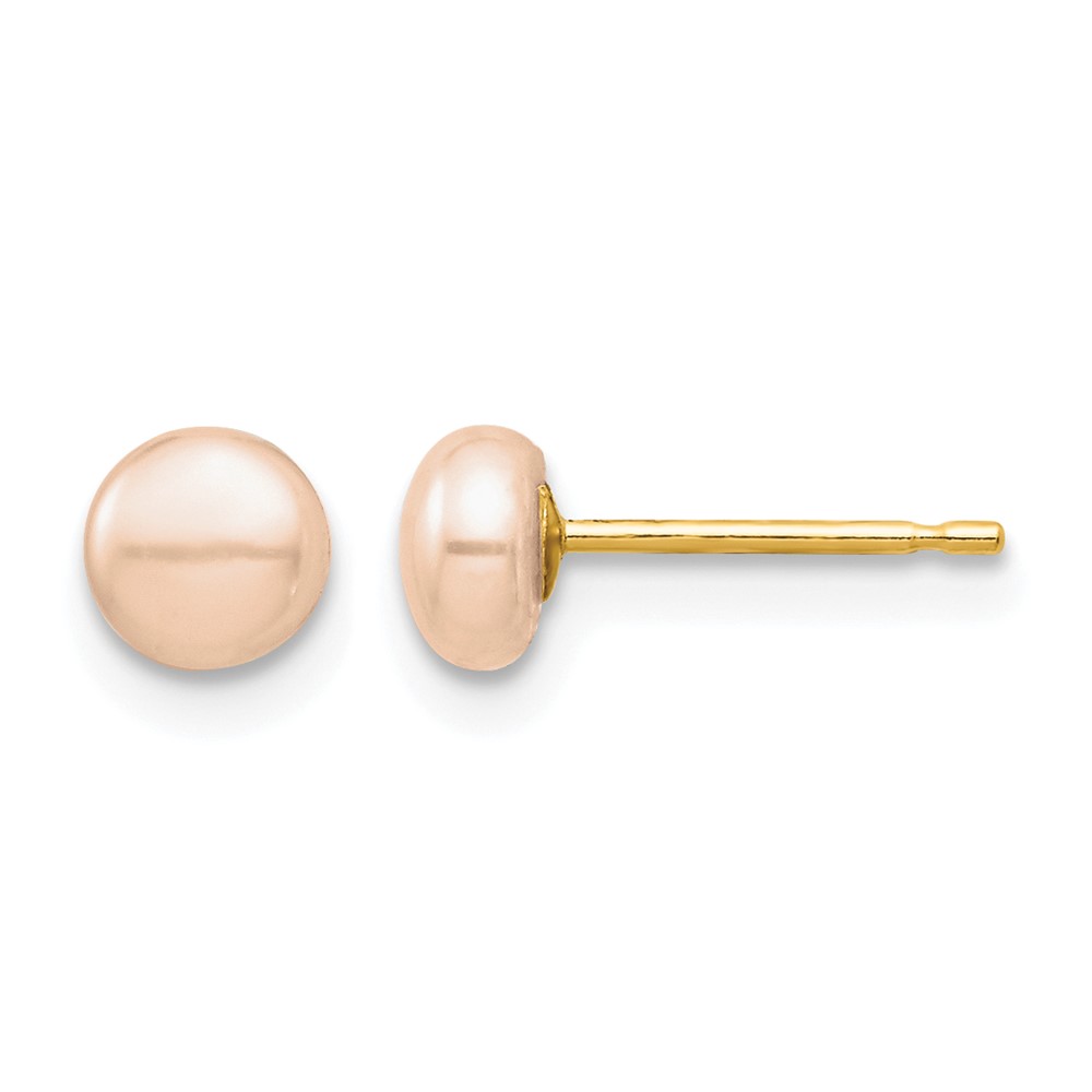 14k Madi K 4-5mm Pink Button Freshwater Cultured Pearl Stud Post Earrings with Silicone Backs (SE3009)