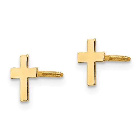 14k Madi K Polished Tiny Cross Childrens Silicone Comfort Screwback Earrings