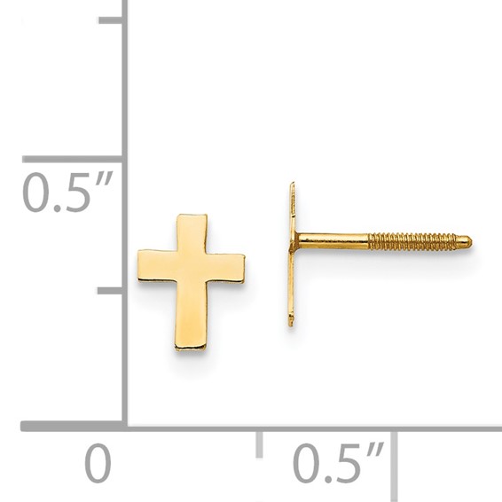 14k Madi K Polished Tiny Cross Childrens Silicone Comfort Screwback Earrings