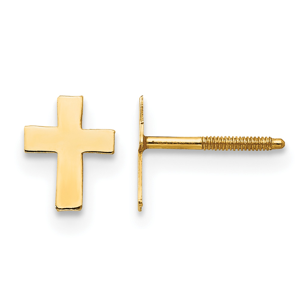 14k Madi K Polished Tiny Cross Silicone Back Earrings (SE301)