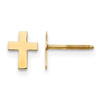 14K Madi K Polished Tiny Cross Silicone Comfort Screwback Earrings view 1