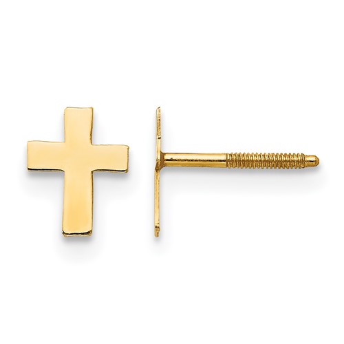 14K Yellow Gold Madi K Polished Tiny Cross Silicone Comfort Screwback Earrings