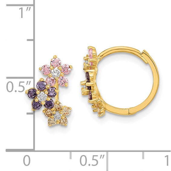 14K Madi K Flower Multicolor CZ Childrens Hinged Hoop Earrings