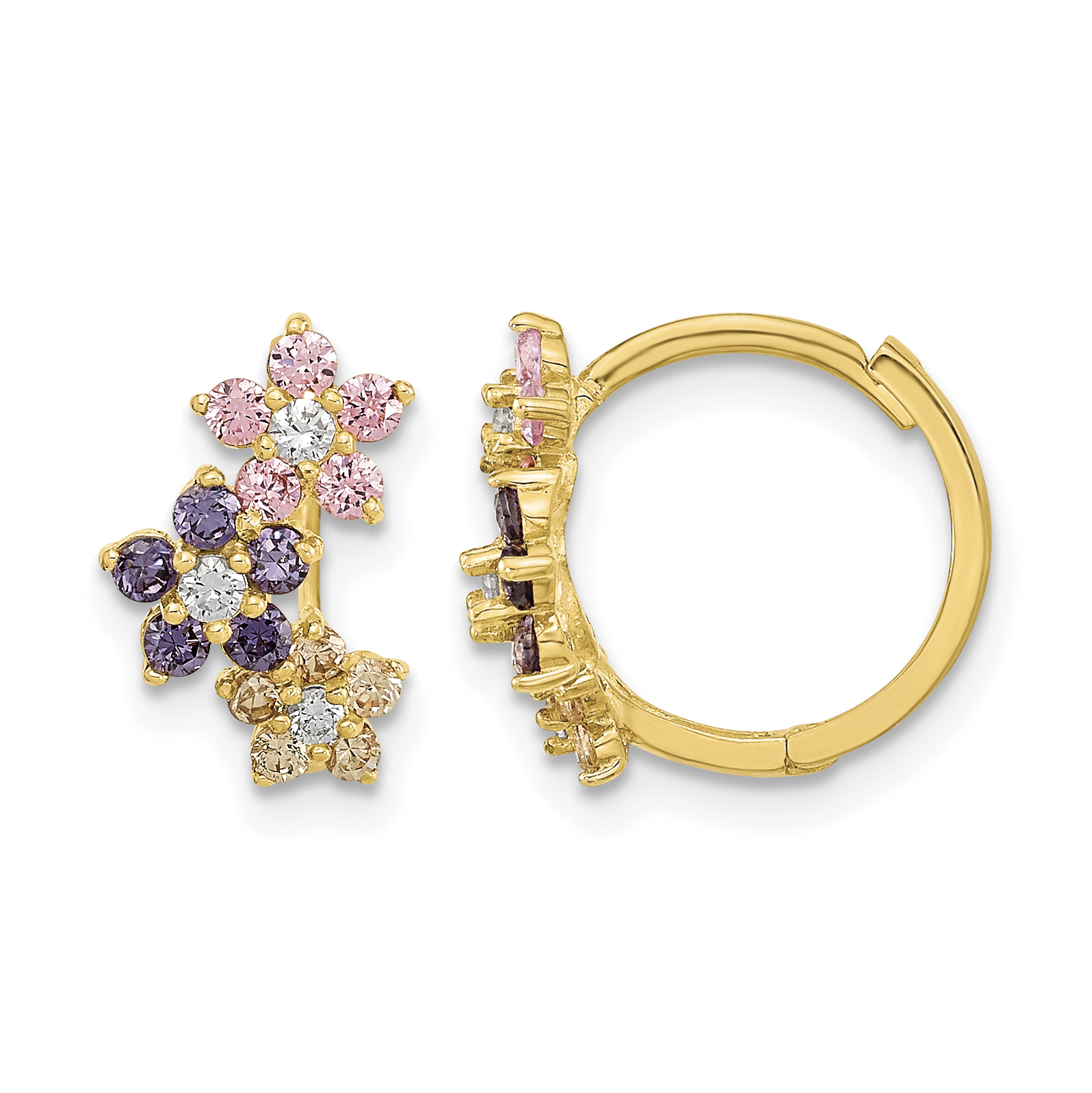 14K Madi K Hinged Flower Multicolor CZ Hoop Earrings (SE3012)