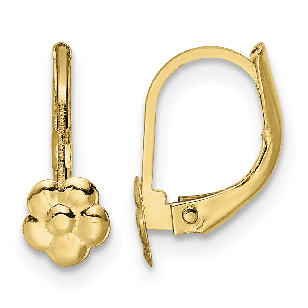14K Madi K Polished Flower Leverback Earrings (SE3013)