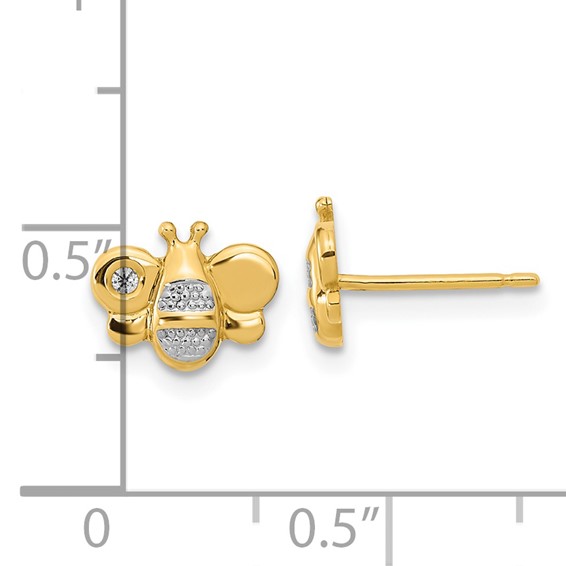 14K and White Rhodium Madi K Polished CZ Bee Childrens Post Earrings