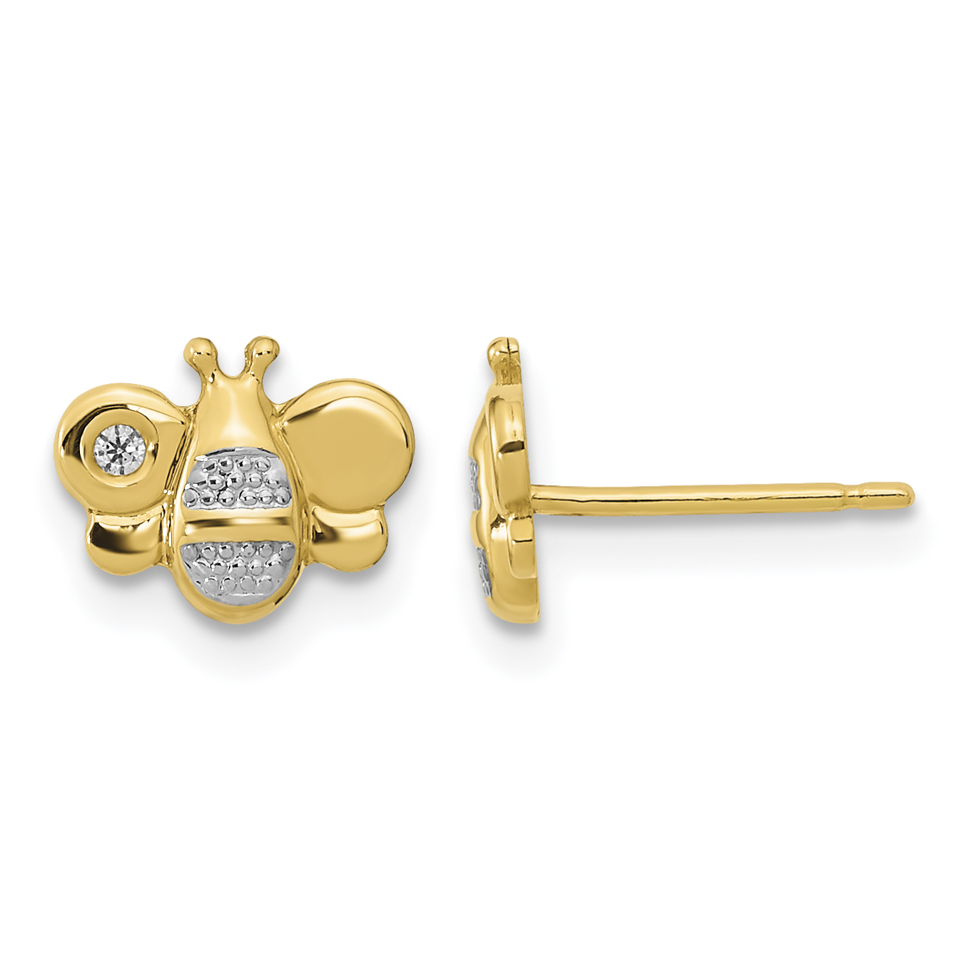 14K Madi K Polished White Rhodium CZ Bee Post Earrings (SE3016)