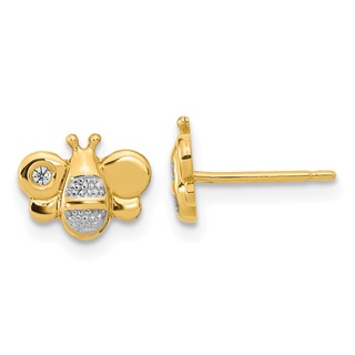 14K and White Rhodium Madi K Polished CZ Bee Childrens Post Earrings