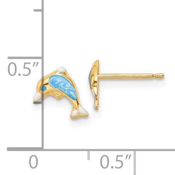 14k Madi K Polished Blue Enameled Dolphin Childrens Post Earrings