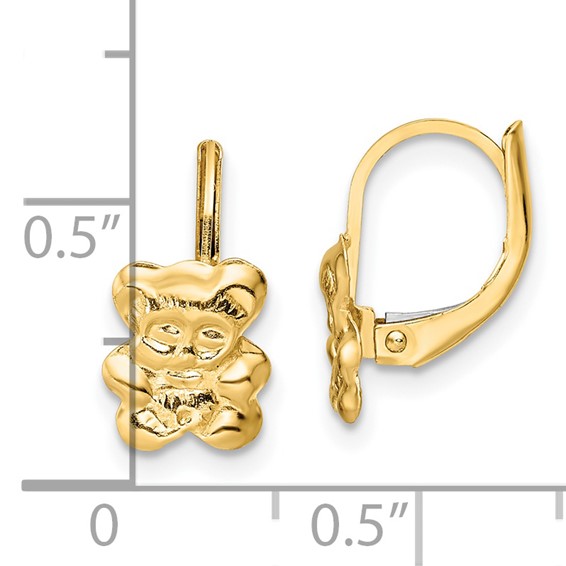 14K Madi K Polished Teddy Bear Childrens Leverback Earrings