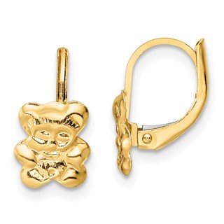 14K Madi K Polished Teddy Bear Childrens Leverback Earrings