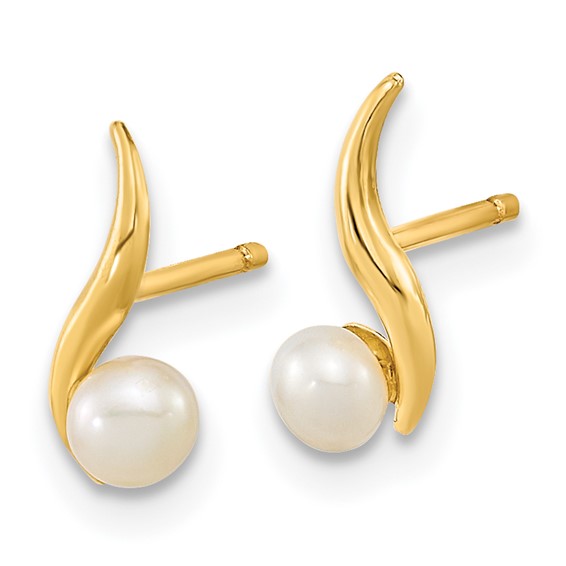 14K Madi K Polished 3-4mm White Button Freshwater Cultured Pearl Post Earrings