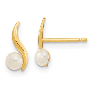 14K Madi K Polished 3-4mm White Button Freshwater Cultured Pearl Post Earrings