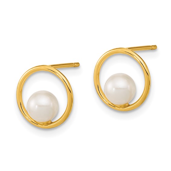 14K Madi K 5-6mm White Semi-Round Freshwater Cultured Pearl Open Circle Post Earrings