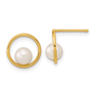 14K Madi K 5-6mm White Semi-Round Freshwater Cultured Pearl Open Circle Post Earrings