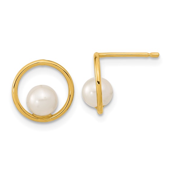 14K Madi K 5-6mm White Semi-Round Freshwater Cultured Pearl Open Circle Post Earrings
