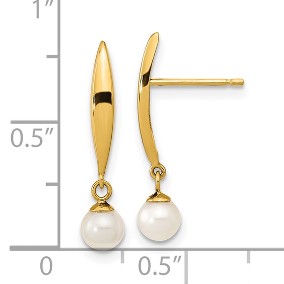 14K Madi K Polished 3-4mm White Near Round Freshwater Cultured Pearl Drop Post Earrings